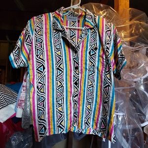 Multicolor button-up shirt w/ shoulder pads